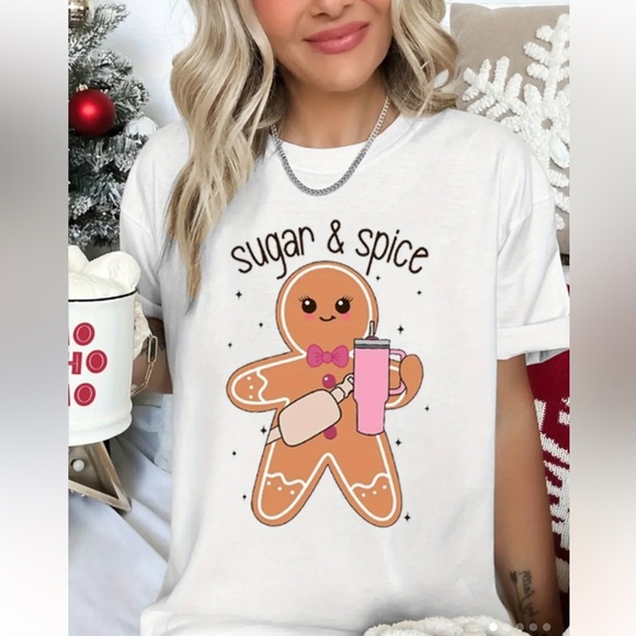 🧡 Vibrant Gingerbread Print Short Sleeve Crew Neck T-Shirt ‼️Last One Left! - Picture 1 of 3